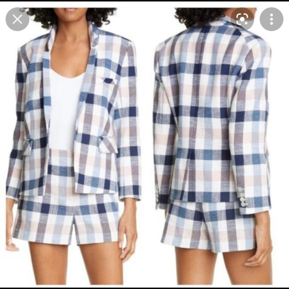 Veronica Beard Plaid Blazer in Navy, Light Blue & Cream